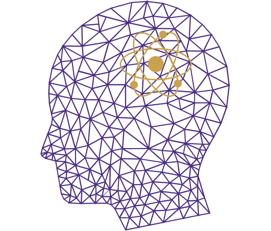 Illustration of a human head profile rendered as a data mesh, representing augmented analysis