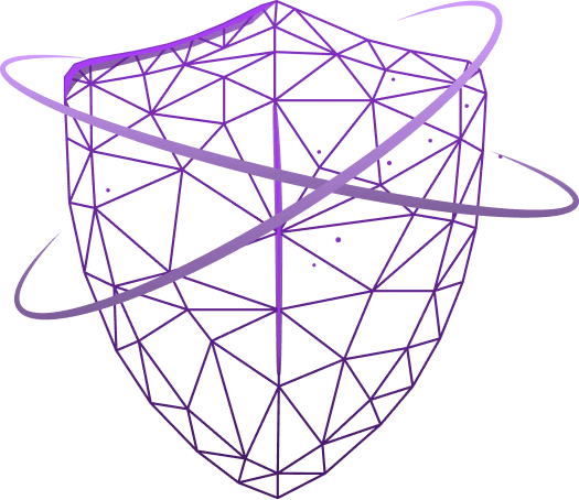 Illustration of a shield with orbiting rings, representing governed and auditable support