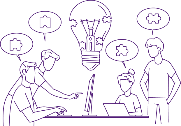 Illustration of a team working together at a table