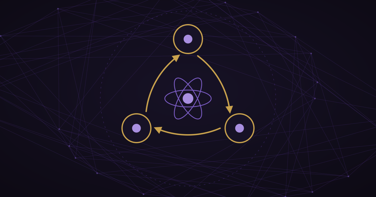 The AtomDigit atom mark at the center of a closed loop of three gold arrows, representing the three evaluation stages circling a human-written definition of quality.